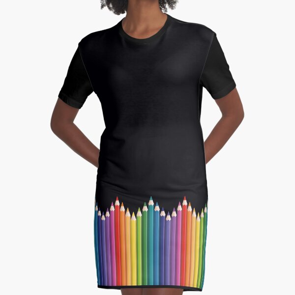 Pride Rainbow Colouring Pencils Graphic T-Shirt Dress