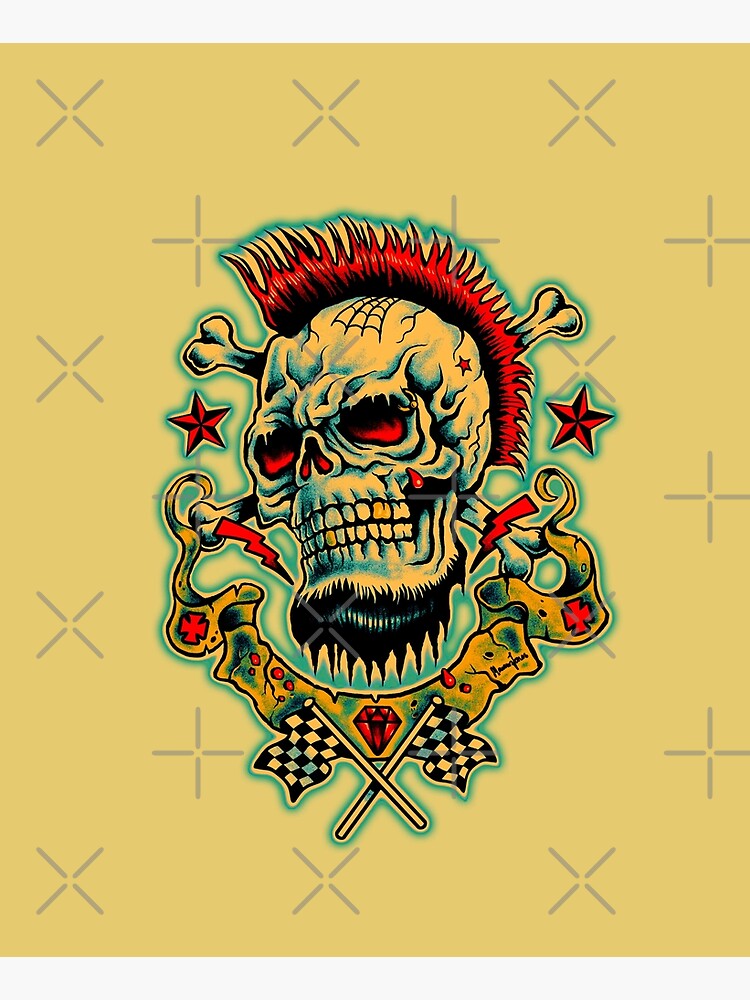 Discover Punk Skull Old School Tattoo Kitchen Apron