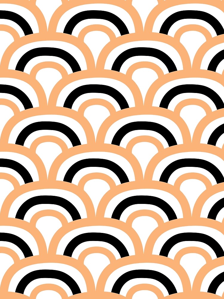 Thumbnail 3 von 3, Tuch, Orange Black White Abstract Scallop Pattern Pairs DE 2022 Popular Color Market Melon DE5199 designt und verkauft von ColorOfTheYears.