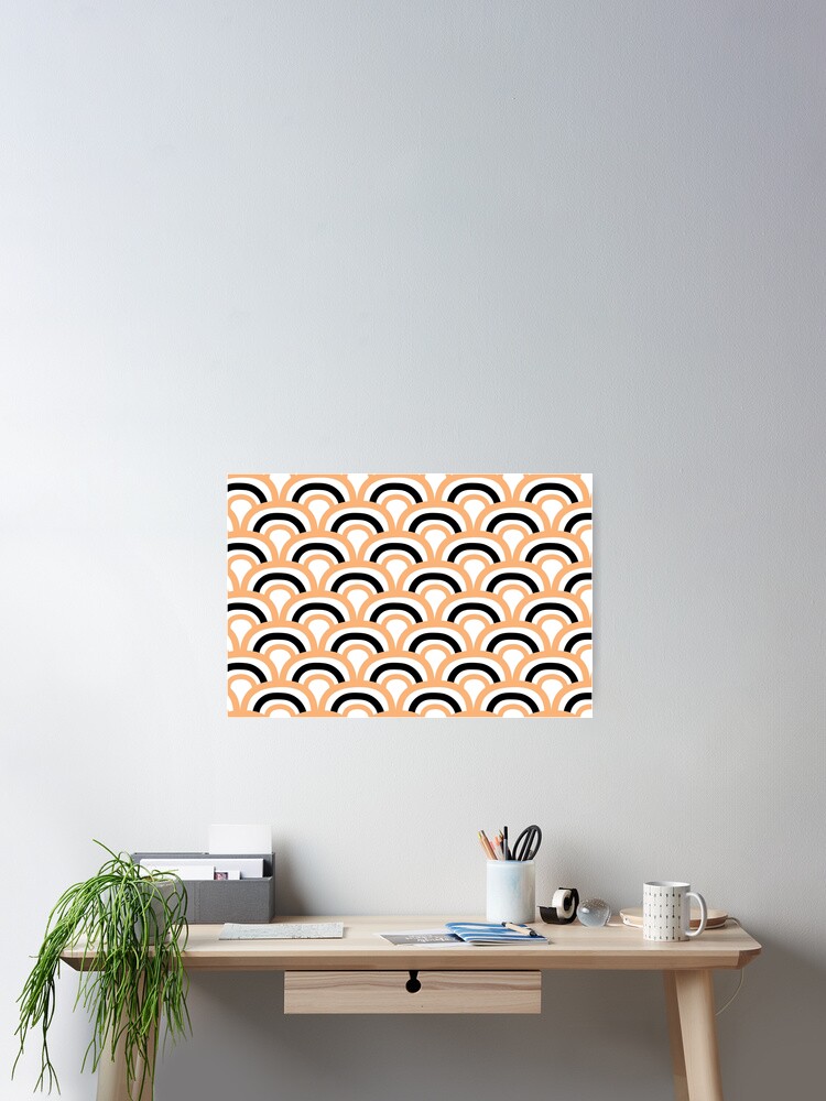 Thumbnail 2 von 3, Poster, Orange Black White Abstract Scallop Pattern Pairs DE 2022 Popular Color Market Melon DE5199 designt und verkauft von ColorOfTheYears.