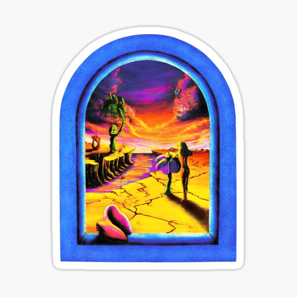 Vibrant Psychedelic Surreal Flower Hippie Tropical Beach Sunset Sticker