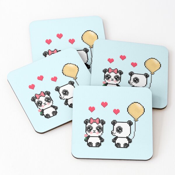 Item preview, Unbearably Cute Valentines Day Cute Panda Bear Couple with Heart and Balloon Pixel Art designed and sold by Pixe11y.
