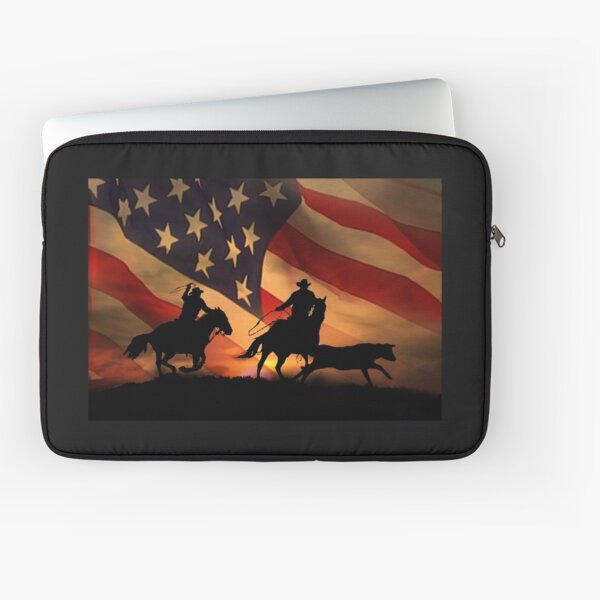 Aperçu de l'œuvre Cowboy Ameican, Team Ropers et drapeau américain créée et vendue par Stephanie Laird.
