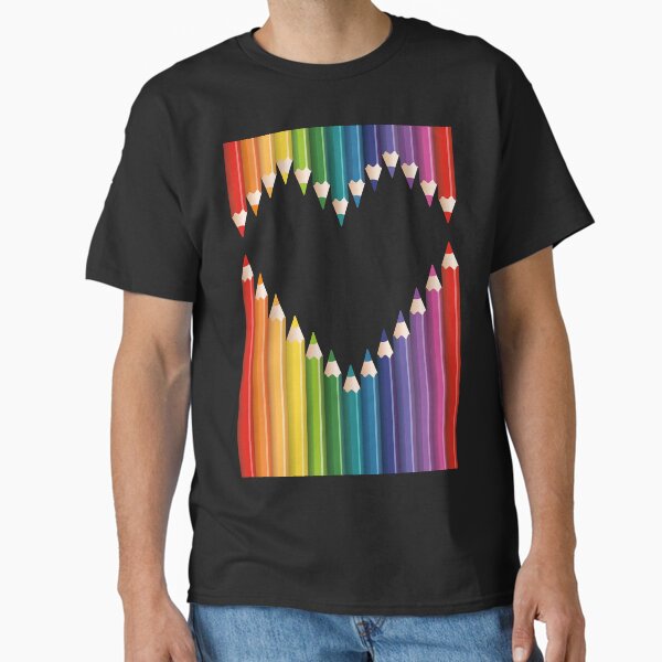 Pride Rainbow Pencil Heart Stripe Placement Classic T-Shirt
