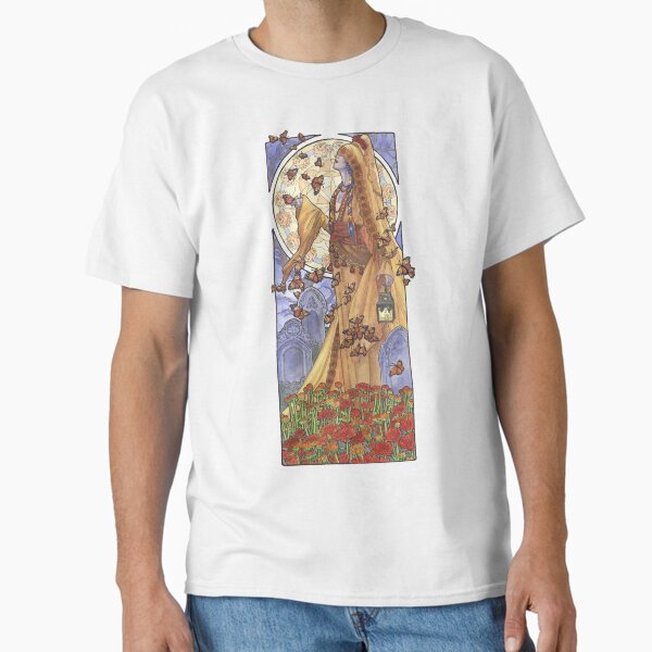 Lady of November with Chrysanthemums and Monarch Butterflies Aztec Death Goddess Mucha Inspired Birthstone Series Classic T-Shirt