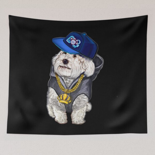Item preview, Cavalier king charles spaniel fancy dress hoodie, chain and baseball cap, white Cavapoo dog designed and sold by Artonmytee.