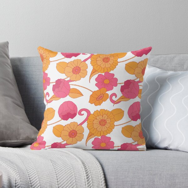 Retro 60s Mid Century Bold Floral Pattern Throw Pillow