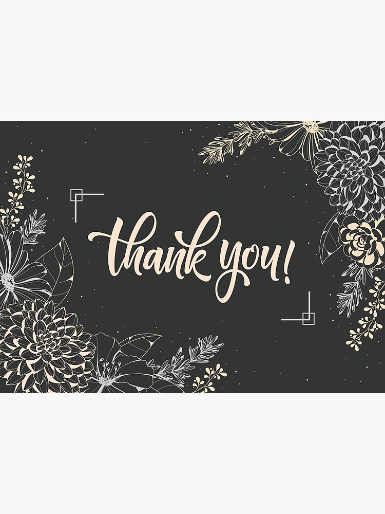 Thank You card calligraphy pastel flowers black background