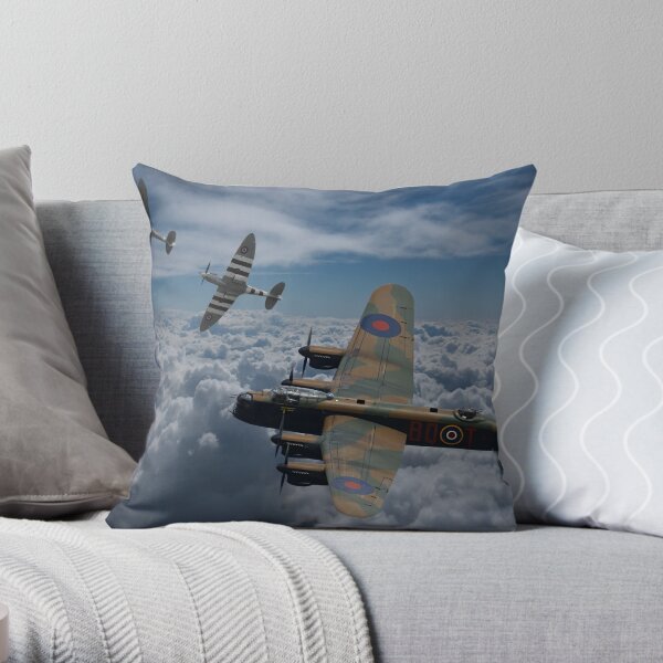 Lancaster Bomber and Spitfire Escort Throw Pillow