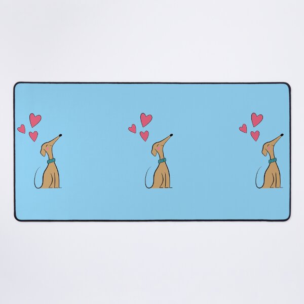 Item preview, Drawing of a greyhound in love with blue background and hearts designed and sold by Martapp.