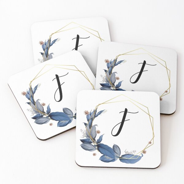 Item preview, Monogram Gold Frame with Blue Leaves | Monogram Letter F designed and sold by JustSeasons.