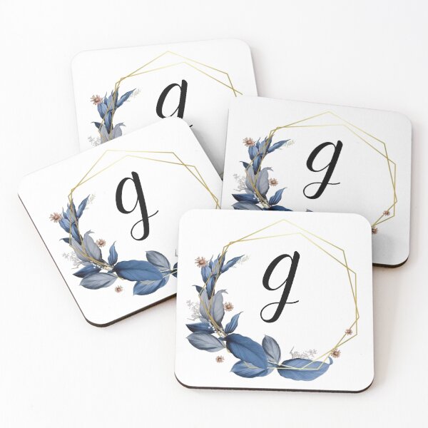 Item preview, Monogram Gold Frame with Blue Leaves | Monogram Letter G designed and sold by JustSeasons.