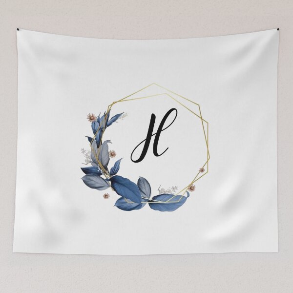 Item preview, Monogram Gold Frame with Blue Leaves | Monogram Letter H designed and sold by JustSeasons.