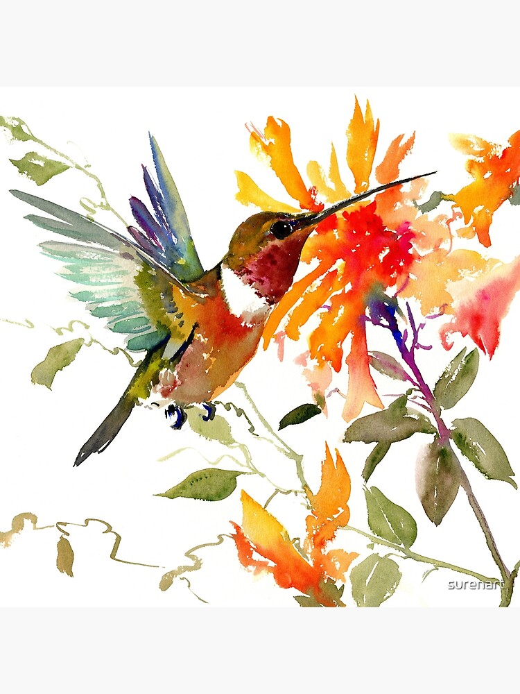 Aperçu 4 sur 4. Coussin avec l'œuvre Colibri et fleurs d'oranger créée et vendue par surenart.