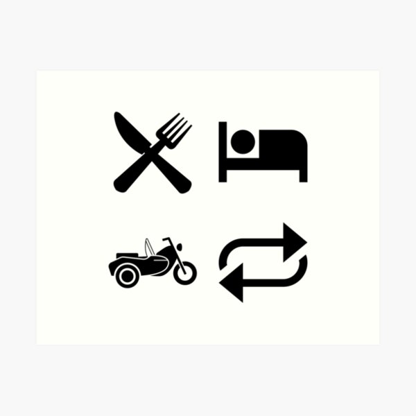 Eat, Sleep, Ride, Repeat Sidecar Motif (Black Text) Art Print