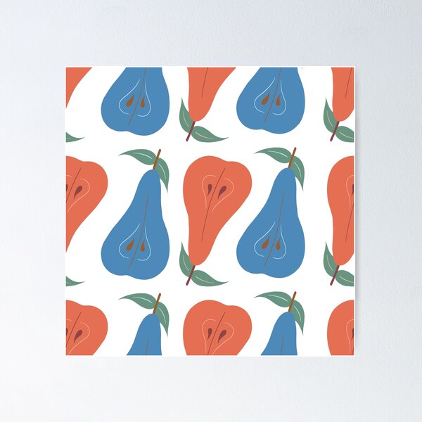 Item preview, Seamless pear pattern. Hand draw illustration blue and coral colour on white background.  designed and sold by Deviarty.