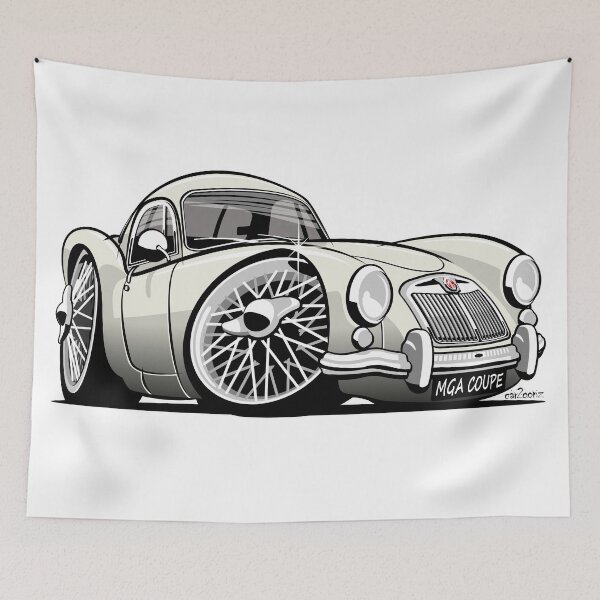 Artikelvorschau, MG MGA Coupé Karikatur weiß entworfen und verkauft von car2oonz.