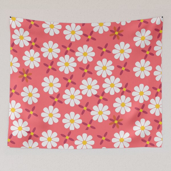 Item preview, 60s Retro Vintage Flowers Sixties Daisies Pink Pale Flowers on Pink designed and sold by fairy-taler.