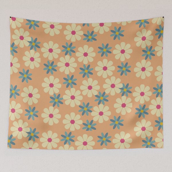 Item preview, 60s Retro Vintage Flowers Sixties Daisies Orange Pale Flowers on Sunset Sand designed and sold by fairy-taler.