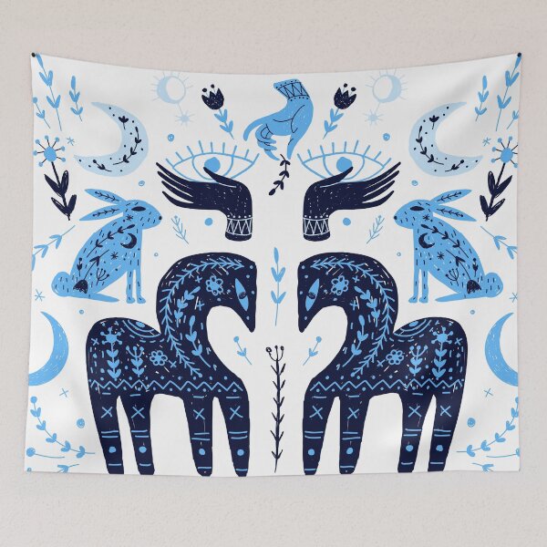 Item preview, Mystical Folk Art: Moon, Hands, and Horses designed and sold by SpaceEnhance.