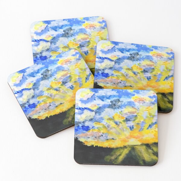 Item preview, Sunset Burst In Blue and Yellow, watercolor painting  designed and sold by MagicGnome47.