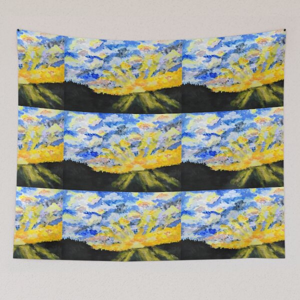 Item preview, Sunset Burst In Blue and Yellow, watercolor painting  designed and sold by MagicGnome47.