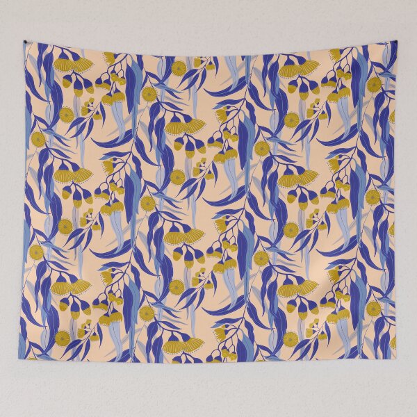 Item preview, Eucalyptus tree pattern in blue and gold. designed and sold by Papergrape.