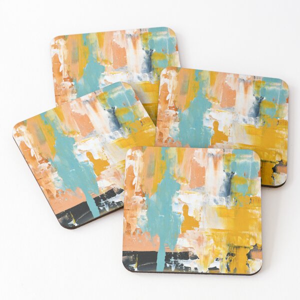Item preview, For Charlie: A bright, peaceful abstract painting in mustard yellow, desert pink, and muted blue by Alyssa Hamilton Art designed and sold by Alyssa Hamilton Art.