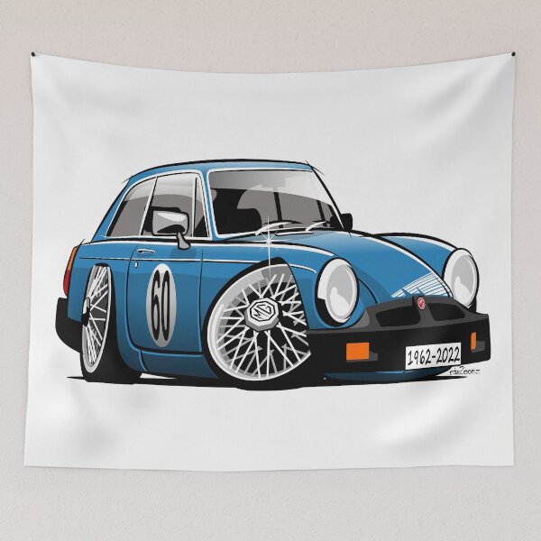 Item preview, MG MGB GT rubber bumper caricature blue designed and sold by car2oonz.