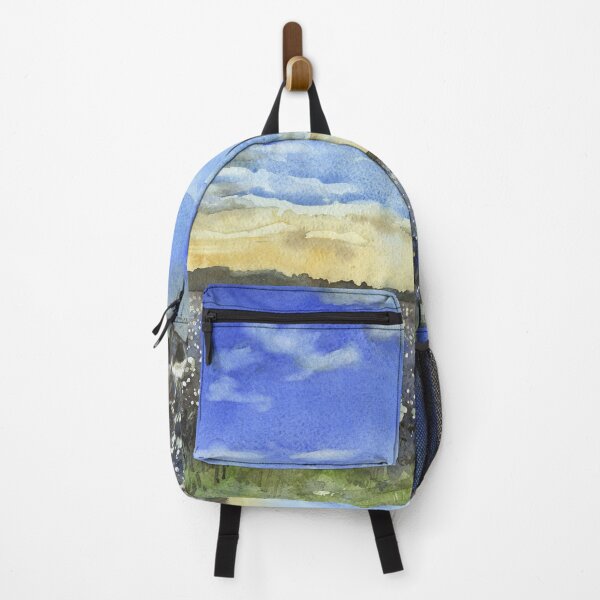 Item preview, Dog walking near cotton field.  Colorful watercolor landscape painting dog  designed and sold by rfoxphoto.
