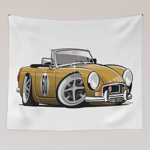 Item preview, MG MGB roadster caricature harvest gold designed and sold by car2oonz.