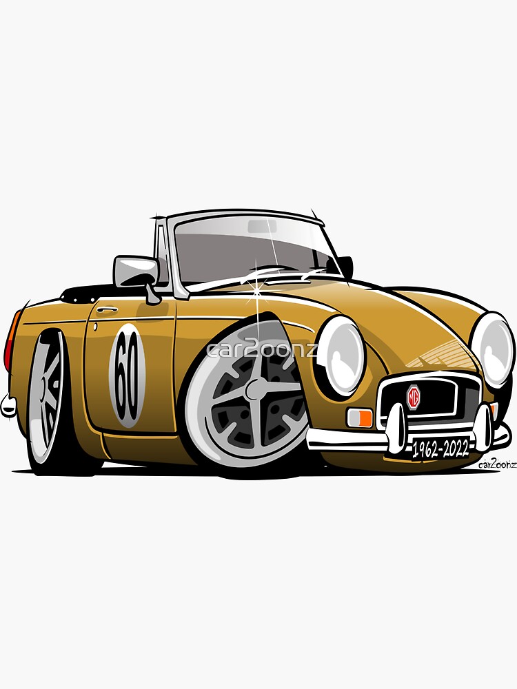 Mg Mgb Roadster Caricature Harvest Gold Sticker For Sale By Car2oonz