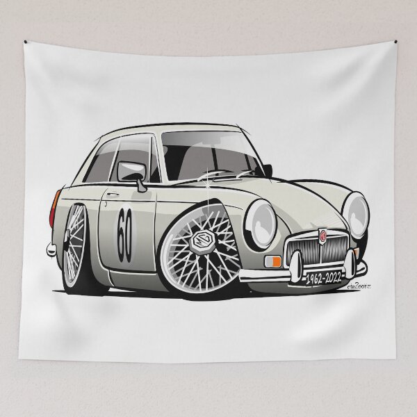 Item preview, MG MGB GT caricature white designed and sold by car2oonz.