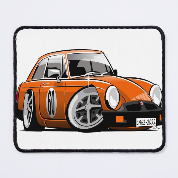 Artikelvorschau, MG MGB GT Gummistoßstangen-Karikatur in leuchtendem Orange entworfen und verkauft von car2oonz.