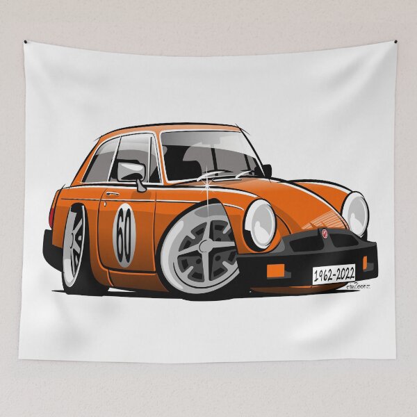 Item preview, MG MGB GT rubber bumper caricature blaze orange designed and sold by car2oonz.