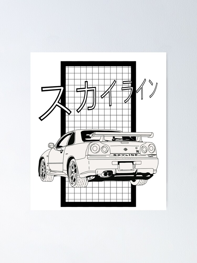 Gt R Skyline Manga Style Kanji Poster For Sale By Abandonmerch Redbubble
