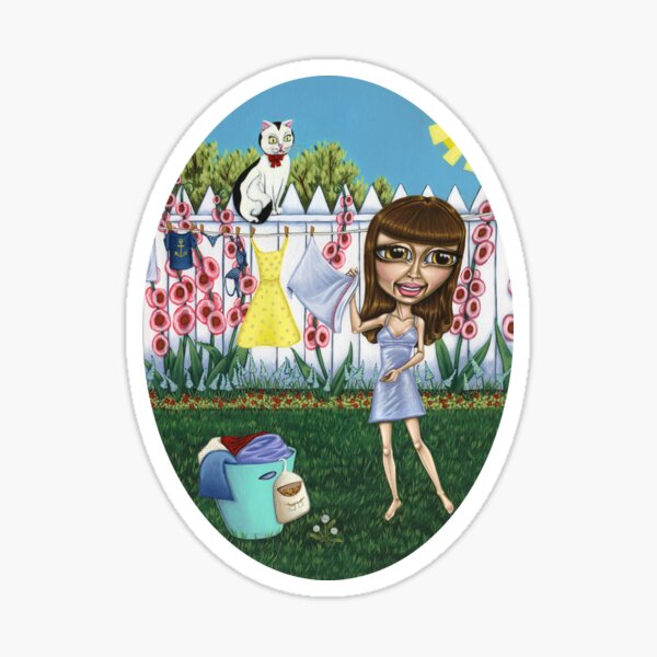 Laundry Day big eye retro pinup art Sticker
