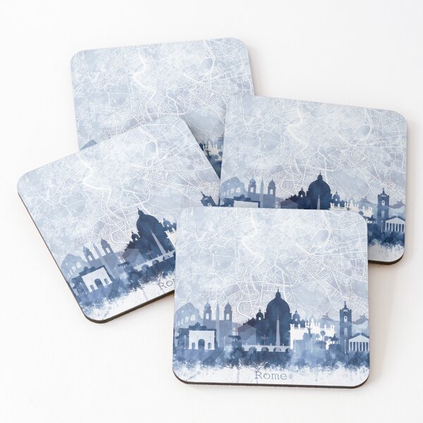 Item preview, Rome Skyline & Map Watercolor Navy Blue, Print by Zouzounio Art designed and sold by zouzounioart.
