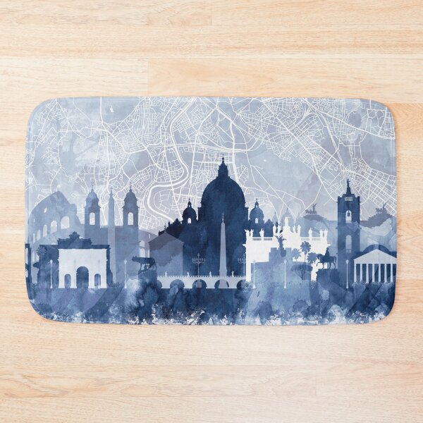 Artikelvorschau, Rom Skyline & Karte Aquarell Marineblau, Druck von Zouzounio Art entworfen und verkauft von zouzounioart.