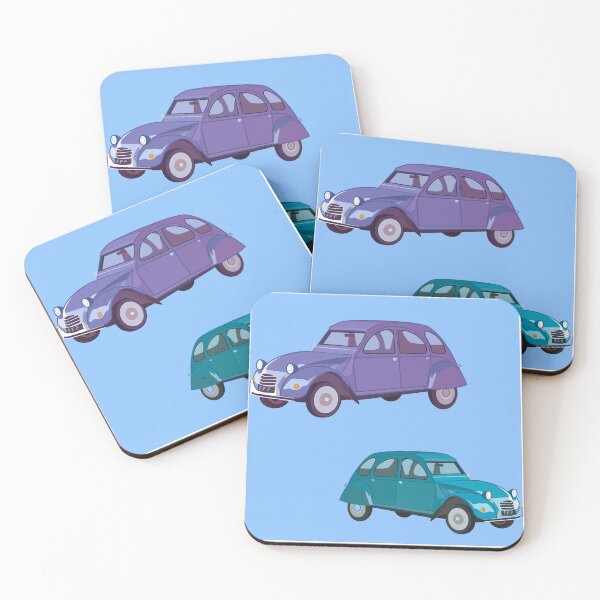Item preview, Deux chevaux vintage French cars on blue designed and sold by QuirkyCraftz.