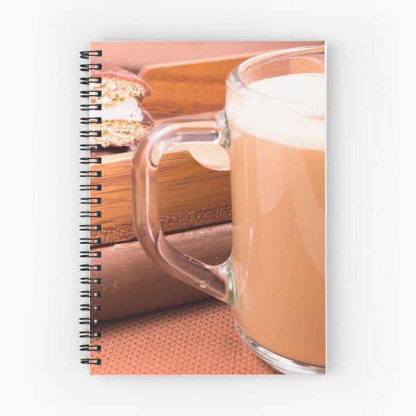 Item preview, Glass mug with hot chocolate and biscuits in a wooden tray designed and sold by vladromensky.