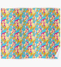 Electric Banana Monkey Pattern Poster