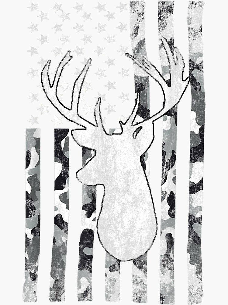 "Deer Hunting Snow Camo Flag Whitetail Buck" Sticker for Sale by