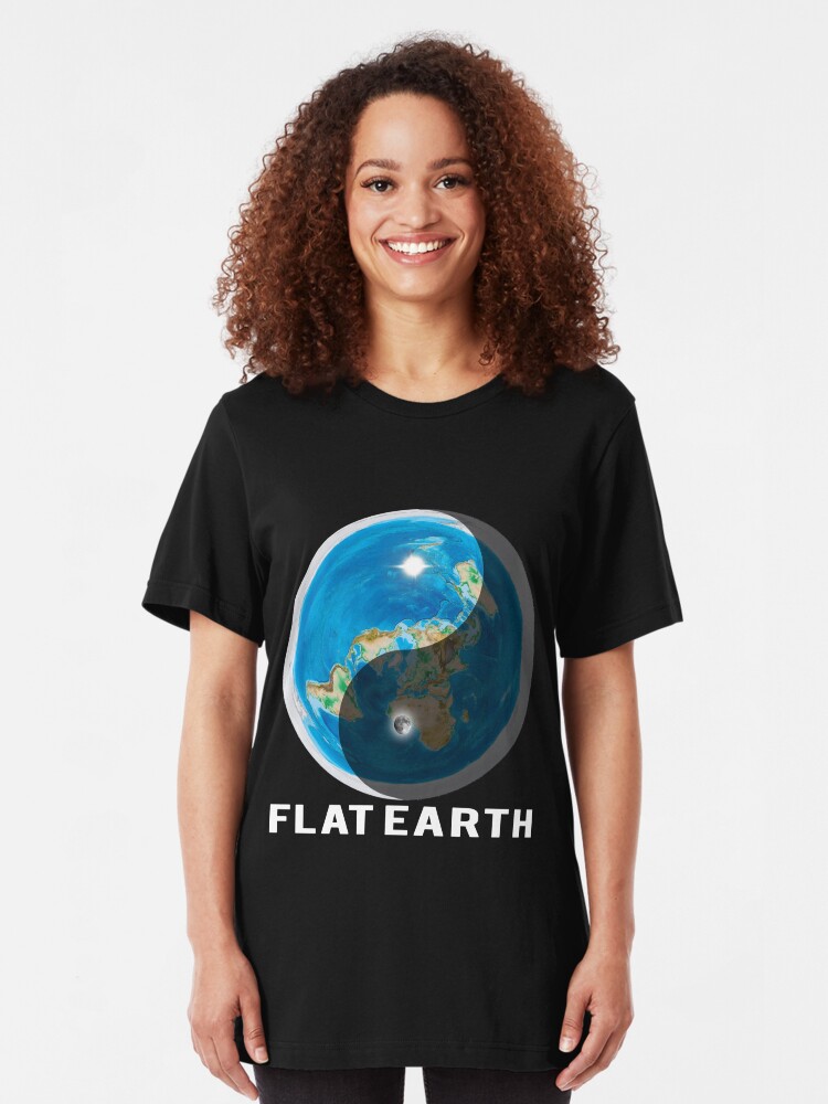 Alternate view of Flat Earth Yin and Yang Slim Fit T-Shirt