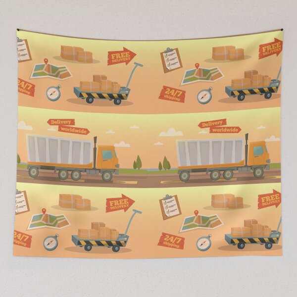 Item preview, Delivery Service Concept. Worldwide Delivery Truck with Different Elements: Containers, Checklist; Map.  designed and sold by ivector.