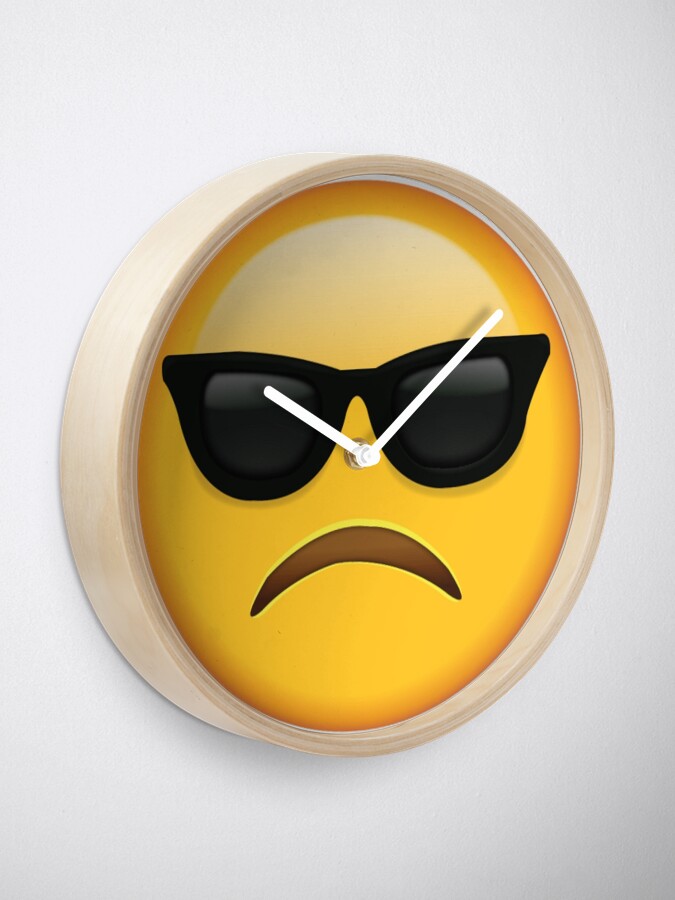 "Frowning Sunglasses Emoji" Clock by MayMoon Redbubble
