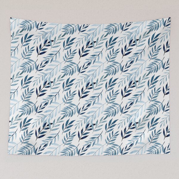 Item preview, Blue Leaves Pattern on White Background designed and sold by linime1984.