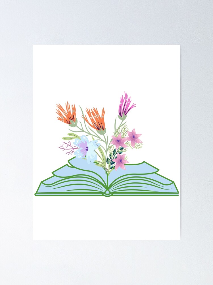 Aesthetic open book design with flowers Poster for Sale by