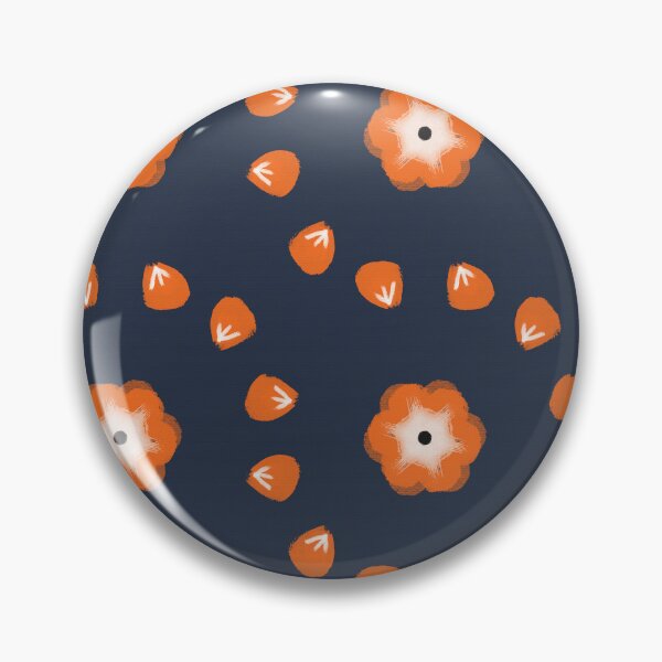 Item preview, Retro Orange Flower Print on a Navy Blue Background  designed and sold by thesnowwhyte.