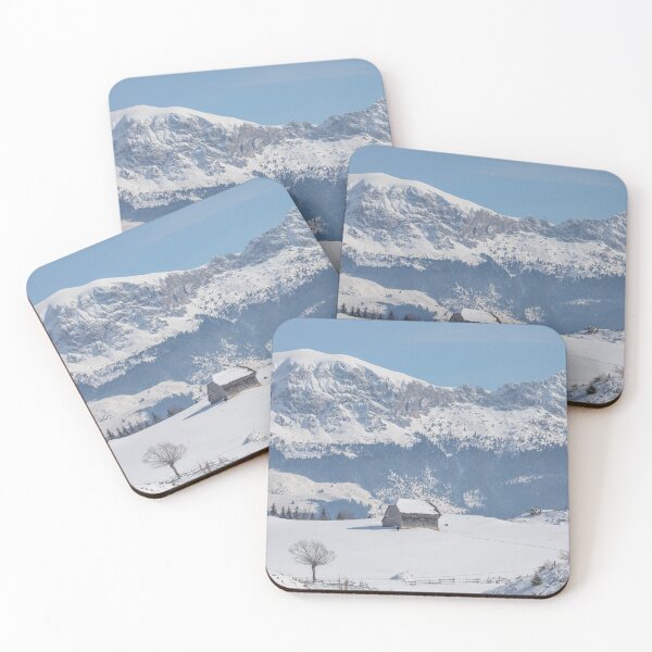 Item preview, Winter landscape with an old house and Bucegi mountains in the background designed and sold by sonyc.